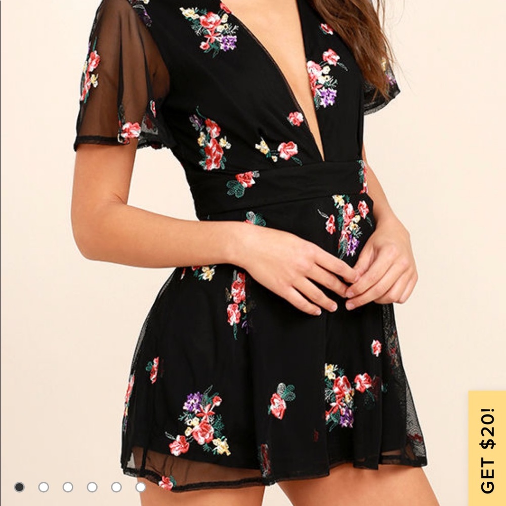 Picking Wildflowers Black Embroidered Romper